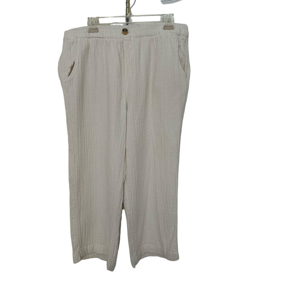 Wonderly PXL Wide Leg Ankle Pants w/Pockets 100% Cotton Cream